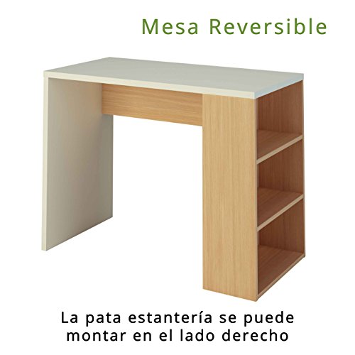 HOGAR24 ES | Mesa Escritorio con Estanteria | Mesa de Estudio | Color Blanco y Roble | Medidas: 100 x 50 x 75 cm