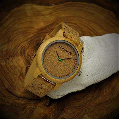 Holzwerk Germany® - Reloj de pulsera unisex para hombre con correa de corcho y esfera