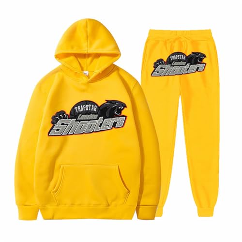 Hombre Chándales Trapstar,2 Piezas Hombre Chándales Trapstar London Traje De Pareja Unisex Conjunto Sudadera con Capucha y Pantalones Invierno Trapstar Chándal Sportwear (Amarillo,L)