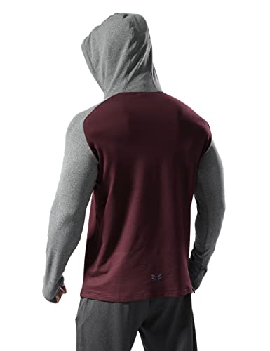 Hombre Forrado térmico Sudadera con Capucha atlética Pull-Over Manga Larga Ejercicio Fitness Running Invierno Otoño Vino Tinto Hit Grey M