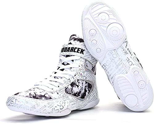 Hombres Mujeres Zapatos de Boxeo Zapatillas de Lucha Juvenil Mujeres Boxeo Fitness Calzado Deportivo Ligero Profesional Transpirable Antideslizante Zapato de Lucha Libre,White-9.5UK