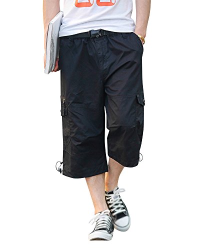 Hombres Suelto Color Sólido Leisure Pantalones Cortos Trabajando Shorts Negro L