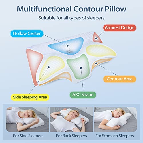 HOMCA Almohada Cervical de Espuma Viscoelastica, Almohada Ortopedica para Soporte de Cuello, Almohadas Ergonómico para Dormir de Lado y Boca Arriba