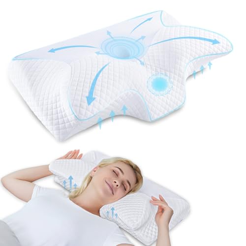 HOMCA Almohada Cervical de Espuma Viscoelastica, Almohada Ortopedica para Soporte de Cuello, Almohadas Ergonómico para Dormir de Lado y Boca Arriba