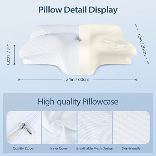 HOMCA Almohada Cervical de Espuma Viscoelastica, Almohada Ortopedica para Soporte de Cuello, Almohadas Ergonómico para Dormir de Lado y Boca Arriba