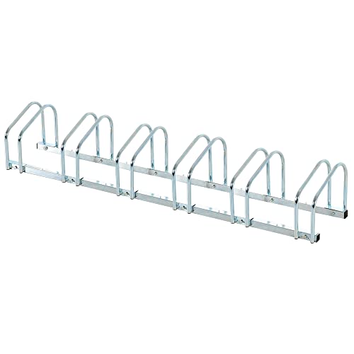 HOMCOM Aparcamiento para 6 Bicicletas Soporte de Acero para Aparcar Bicicletas en el Suelo o Pared Estacionamiento para Interior y Exterior 179x33x27 cm Plata