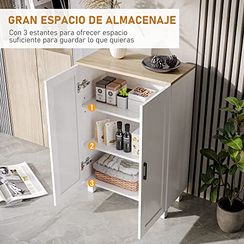 HOMCOM Armario de Salón Moderno Armario de Almacenaje con 2 Puertas Estante Ajustable y Base Elevada para Cocina Comedor Pasillo Dormitorio Dispositivo Antivuelco 60x30x90 cm Blanco