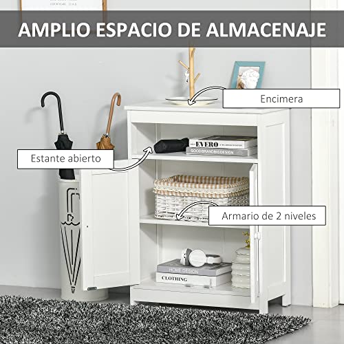 HOMCOM Armario de Suelo para Baño con 2 Puertas Estante Interior Ajustable y Compartimento Abierto Mueble Auxiliar de Almacenaje para Salón Cocina 60x30x80 cm Blanco