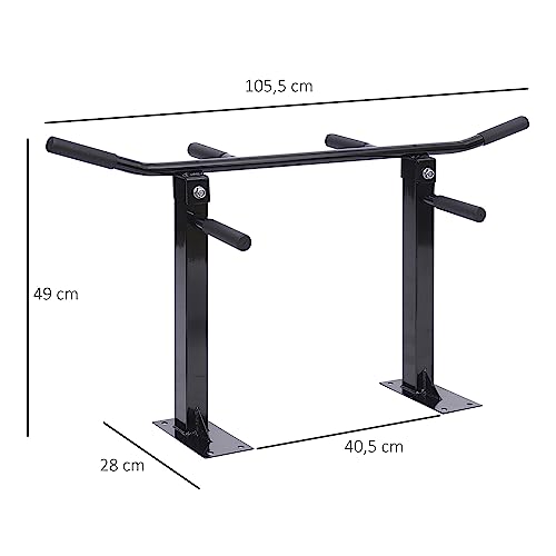 HOMCOM Barra de Dominadas en Techo Barra para Dominadas de Acero Barra de Tracción para Entrenamiento en Casa Hogar Carga Máx. 150 kg 105,5x28x49 cm Negro