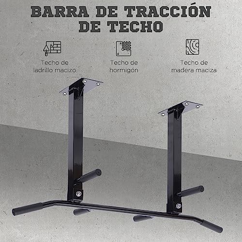 HOMCOM Barra de Dominadas en Techo Barra para Dominadas de Acero Barra de Tracción para Entrenamiento en Casa Hogar Carga Máx. 150 kg 105,5x28x49 cm Negro