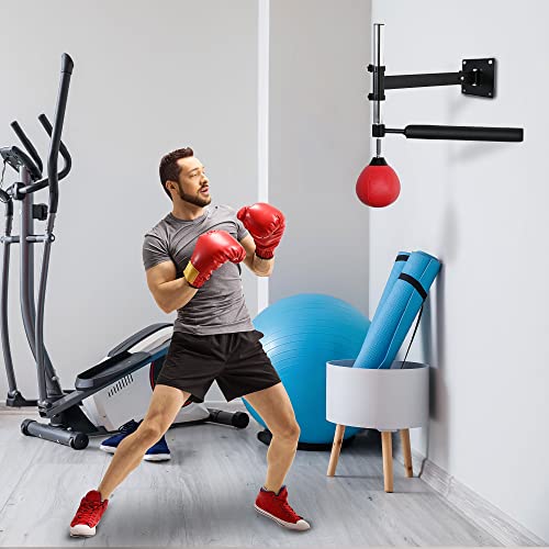 HOMCOM Bola de Velocidad de Boxeo Montado en Pared Altura Ajustable con Barra Giratoria e Inflador Punching Ball para Adultos y Adolescentes 79x72x20 cm Negro y Rojo