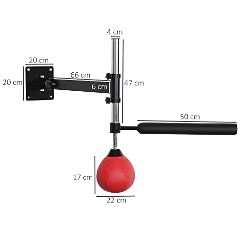 HOMCOM Bola de Velocidad de Boxeo Montado en Pared Altura Ajustable con Barra Giratoria e Inflador Punching Ball para Adultos y Adolescentes 79x72x20 cm Negro y Rojo