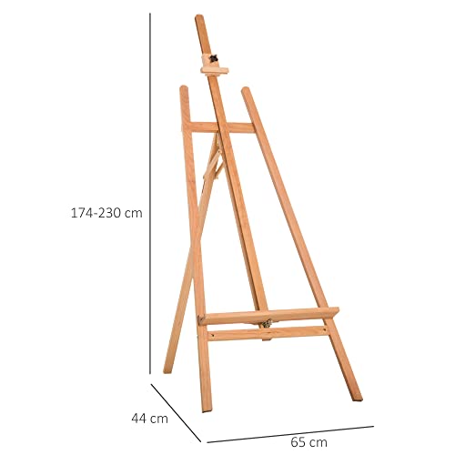 HOMCOM Caballete de Pintura Caballete de Madera Haya de Dibujo Estudio Altura Ajustable Trípode 65x44x174-230 cm