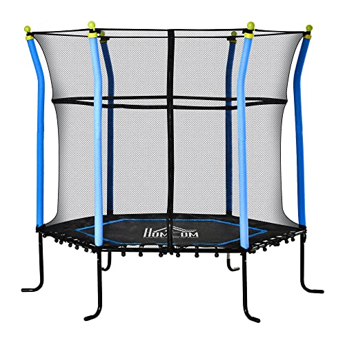 HOMCOM Cama Elástica Infantil de Jardín Trampolín para Niños de +3 Años con Superficie de Salto Ø120 cm Red de Seguridad Acero para Interior Exterior Ø160x163 cm Negro y Azul