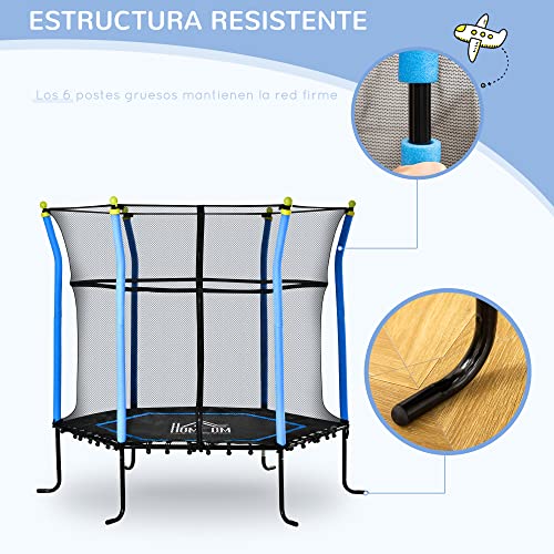 HOMCOM Cama Elástica Infantil de Jardín Trampolín para Niños de +3 Años con Superficie de Salto Ø120 cm Red de Seguridad Acero para Interior Exterior Ø160x163 cm Negro y Azul