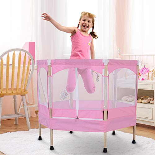 HOMCOM Cama Elástica para Niños Mayores de 3 Años Trampolín Infantil con Red de Seguridad para máximo 80kg 126x109x98cm Rosa