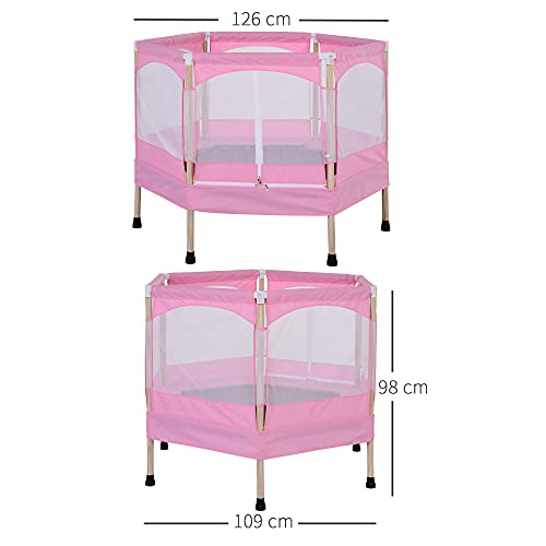 HOMCOM Cama Elástica para Niños Mayores de 3 Años Trampolín Infantil con Red de Seguridad para máximo 80kg 126x109x98cm Rosa