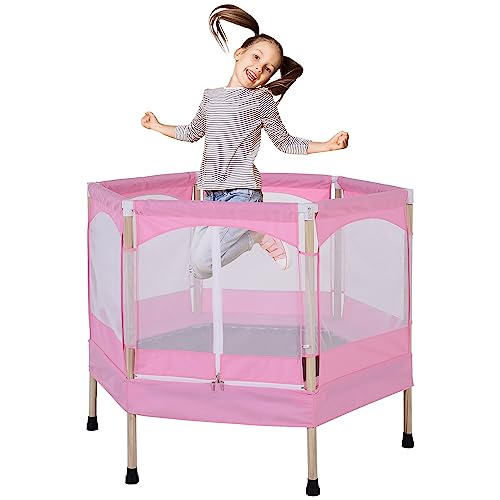 HOMCOM Cama Elástica para Niños Mayores de 3 Años Trampolín Infantil con Red de Seguridad para máximo 80kg 126x109x98cm Rosa