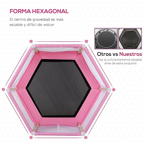 HOMCOM Cama Elástica para Niños Mayores de 3 Años Trampolín Infantil con Red de Seguridad para máximo 80kg 126x109x98cm Rosa