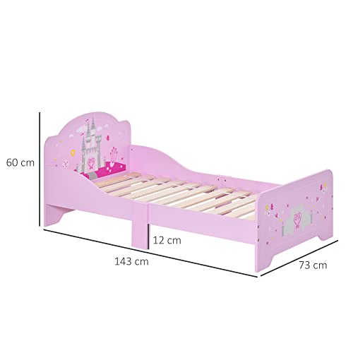 HOMCOM Cama Infantil para +3 Años 143x73x60 cm Cama para Niños de Madera con Barreras de Protección Carga Máx. 50 kg Rosa