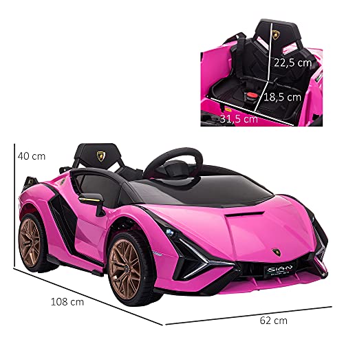 HOMCOM Coche Eléctrico Lamborghini SIAN 12V para Niños de +3 Años con Mando a Distancia Apertura de Puerta Música MP3 USB y Faros 3-5 km/h 108x62x40 cm Rosa