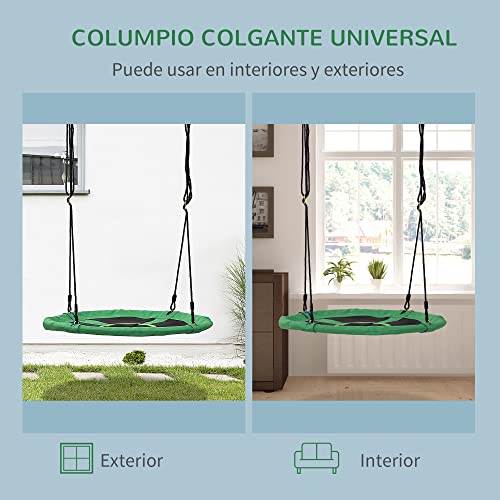 HOMCOM Columpio Nido Infantil Ø100x4,5 cm Columpio de Árbol Forma Redonda Columpio para Niños +3 Años Carga 100kg Jardín Exterior al Aire Libre Asiento Cómodo Verde