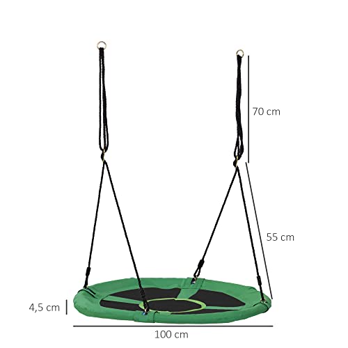 HOMCOM Columpio Nido Infantil Ø100x4,5 cm Columpio de Árbol Forma Redonda Columpio para Niños +3 Años Carga 100kg Jardín Exterior al Aire Libre Asiento Cómodo Verde