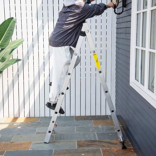 HOMCOM Escalera Aluminio con Estructura Triangular de Tijera Plegable Portátil 2 Formas de Uso Pie Antideslizante Articulación Rail Máx. 150kg Altura 160-249cm Plata