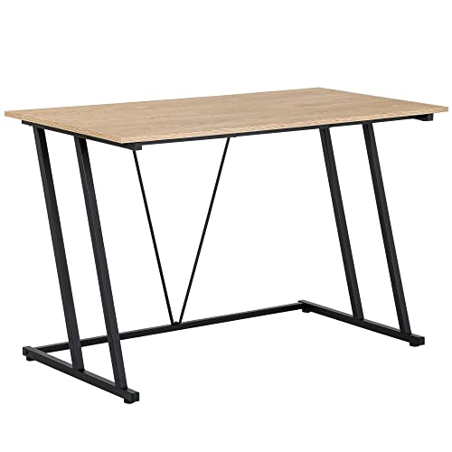 HOMCOM Escritorio Mesa de Ordenador 120x60x75 cm con Encimera de Madera y Patas de Metal Carga 30 kg Estilo Moderno para Oficina Estudio Dormitorio Natural y Negro