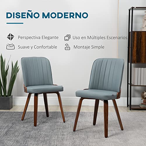 HOMCOM Juego de 2 Sillas de Comedor Modernas Sillas de Cocina con Asientos Tapizados en PU Cuero y Patas de Madera para Salón Dormitorio Carga 120 kg 47,5x57x85 cm Gris