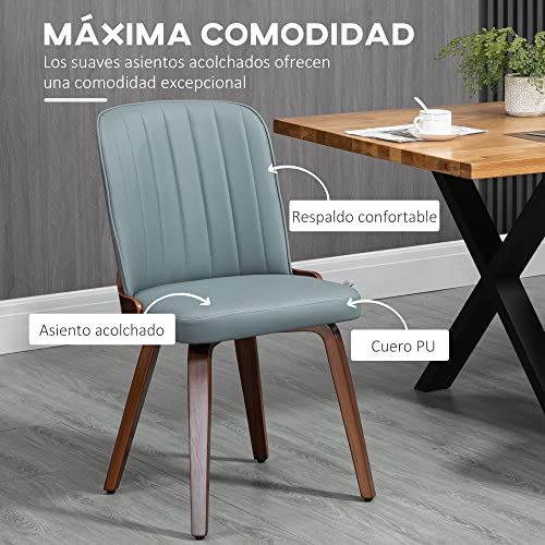 HOMCOM Juego de 2 Sillas de Comedor Modernas Sillas de Cocina con Asientos Tapizados en PU Cuero y Patas de Madera para Salón Dormitorio Carga 120 kg 47,5x57x85 cm Gris