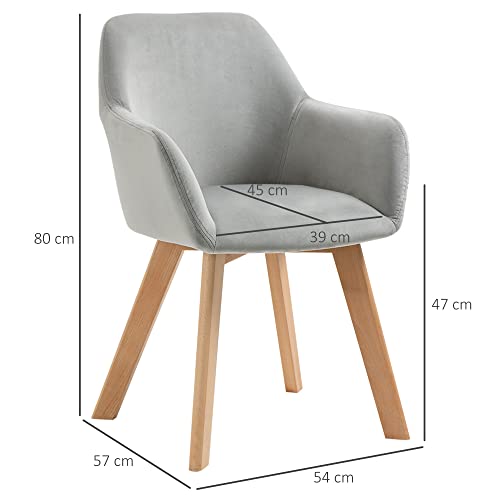 HOMCOM Juego de 2 Sillas de Comedor Modernas Sillas de Cocina Tapizado en Terciopelo con Respaldo Medio y Patas de Madera de Caucho para Salón Carga 120 kg 54x57x80 cm Gris