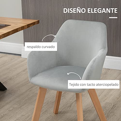 HOMCOM Juego de 2 Sillas de Comedor Modernas Sillas de Cocina Tapizado en Terciopelo con Respaldo Medio y Patas de Madera de Caucho para Salón Carga 120 kg 54x57x80 cm Gris