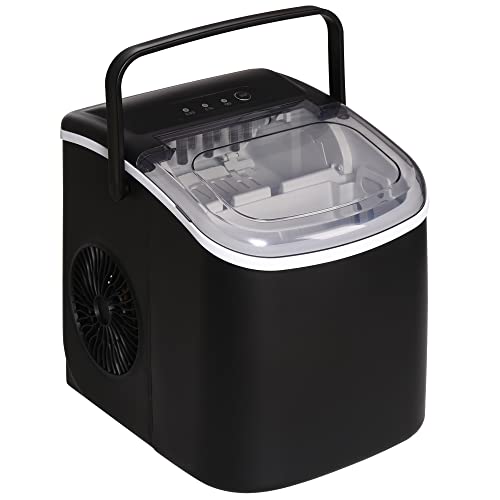 HOMCOM Máquina para Hacer Hielo Silenciosa Máquina de Hielo Doméstico 12 Kg en 24 Horas 9 Cubitos en 6-12 Minutos Depósito de Agua 1,3 L con Cuchara y Canasta 22,2x29,4x29 cm Negro