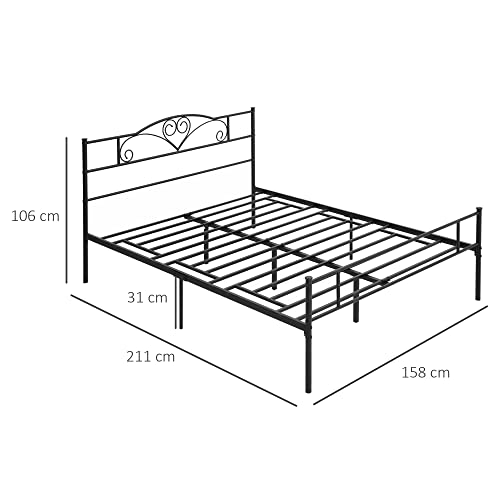 HOMCOM Marco de Cama Doble de Metal para Colchón 150x200 cm con Cabecera y Patas de 31 cm Estructura de Cama Matrimonio con Espacio Bajo de Almacenamiento 158x211x106 cm Negro