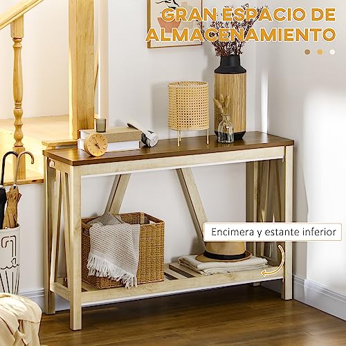 HOMCOM Mesa Consola Mesa Recibidor Mueble de Entrada de Madera con Estante de Almacenamiento para Salón Dormitorio Pasillo 120x36x81 cm Roble