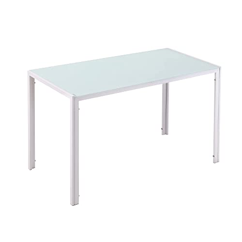 HOMCOM Mesa de Comedor de Cristal Mesa Rectangular para 4-6 Personas con Patas de Metal Multifuncional para Cocina Salón 120x60x75 cm Blanco