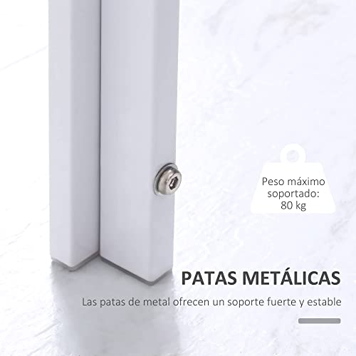 HOMCOM Mesa de Comedor de Cristal Mesa Rectangular para 4-6 Personas con Patas de Metal Multifuncional para Cocina Salón 120x60x75 cm Blanco