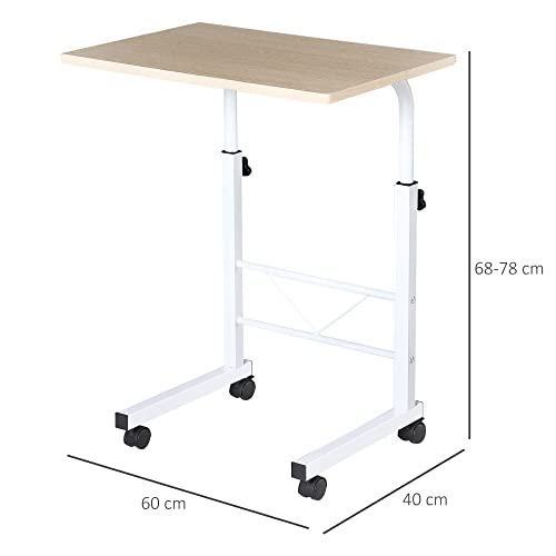 HOMCOM Mesa de Ordenador Escritorio de Computadora para Hogar Oficina Altura Ajustable Mesa Compacta con Ruedas 60x40x68-78cm Color Blanco