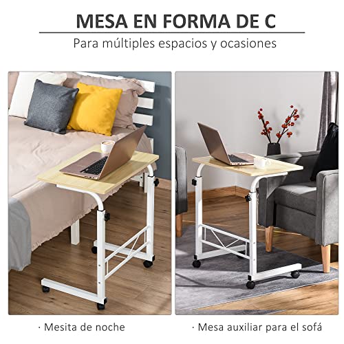 HOMCOM Mesa de Ordenador Escritorio de Computadora para Hogar Oficina Altura Ajustable Mesa Compacta con Ruedas 60x40x68-78cm Color Blanco