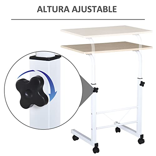 HOMCOM Mesa de Ordenador Escritorio de Computadora para Hogar Oficina Altura Ajustable Mesa Compacta con Ruedas 60x40x68-78cm Color Blanco