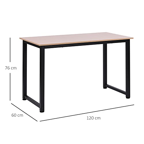 HOMCOM Mesa de Ordenador Mesa de Comedor Escritorio para Hogar Oficina con Pies Ajustables Mobiliario Simple de Oficina 120x60x76cm Carga 100 kg Marco Metal