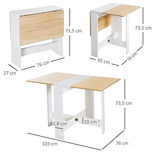 Homcom Mesa Plegable Cocina Salón Mesa Auxiliar con 2 Alas Abatibles Ahorra Espacio Diseño Moderno 103x76x73.5cm Madera