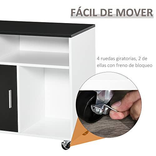 HOMCOM Mueble Auxiliar de Oficina Mueble Archivador con Ruedas Estantes y Cajones Armario Multiusos con Gran Almacenaje 100x35x65 cm Negro y Blanco