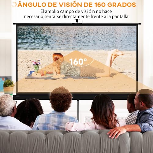 HOMCOM Pantalla de Proyector Manual con Soporte 84 Pulgadas Pantalla de Proyección Portátil Formato 16:9 con Altura Ajustable para Interior y Exterior Cine en Casa Patio 186x105 cm Negro