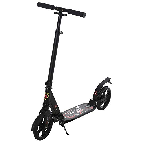 HOMCOM Patinete Plegable Scooter con Manillar Altura Ajustable Patinete Ligero para Adultos y Niños (más de 14 años) Tipo Monopatín con Freno Grandes Ruedas Ø200 mm Aluminio Carga 100kg