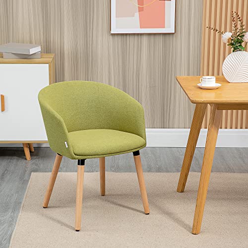 HOMCOM Silla de Comedor Butaca de Salón Tapizada en Lino Sintético con Reposabrazos y Patas de Madera para Oficina Dormitorio Carga 120 kg 57x56x72 cm Verde