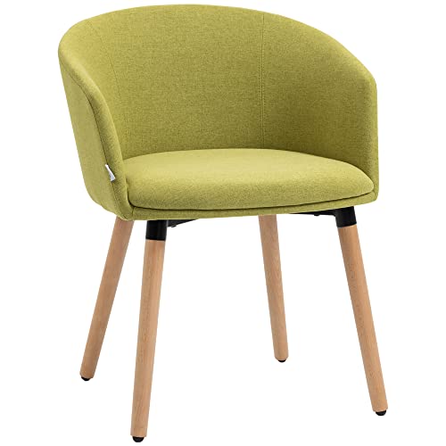 HOMCOM Silla de Comedor Butaca de Salón Tapizada en Lino Sintético con Reposabrazos y Patas de Madera para Oficina Dormitorio Carga 120 kg 57x56x72 cm Verde