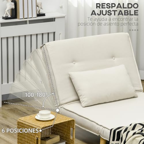 HOMCOM Sofá Cama Individual 2 en 1 Sillón Cama Plegable Sillón Individual con Respaldo Ajustable y Cojín para Sala Dormitorio Oficina en Casa Carga 125 kg 90x78x79 cm Beige