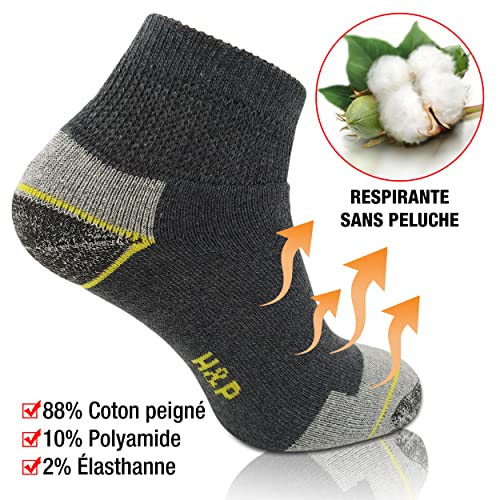 Home & Pets Calcetines de Trabajo hombre cortos Reforzados de algodón peinado. Talón y Punta para Botas Seguridad (43-46) Pack 6